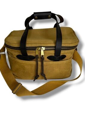 Filson Tan Large Soft Sided Cooler Rugged Twill Leather Double Handle Web Strap